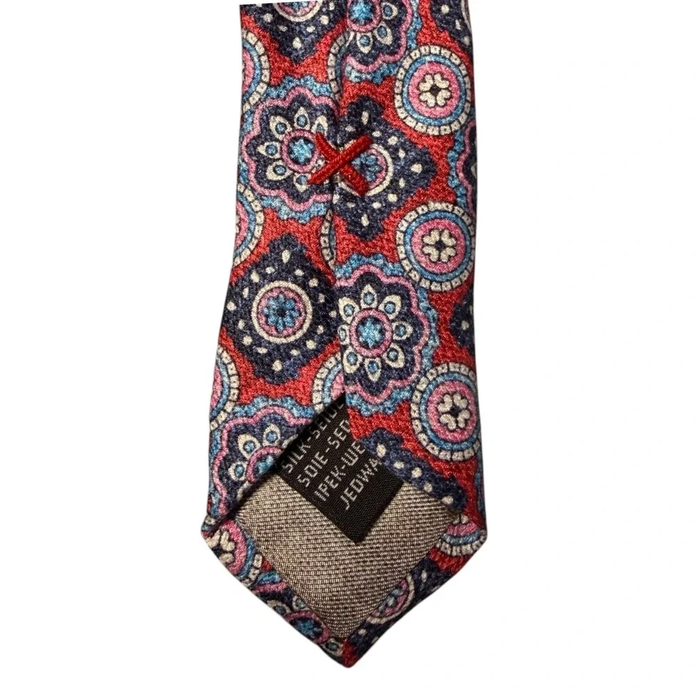 Edward Armah 100% Geo Silk Tie Red and Blue Pattern NWT